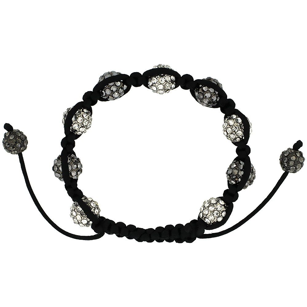 White & Black Crystal Ball Macrame Bead Bracelet for Men and Women 3/8 in. (10 mm) wide