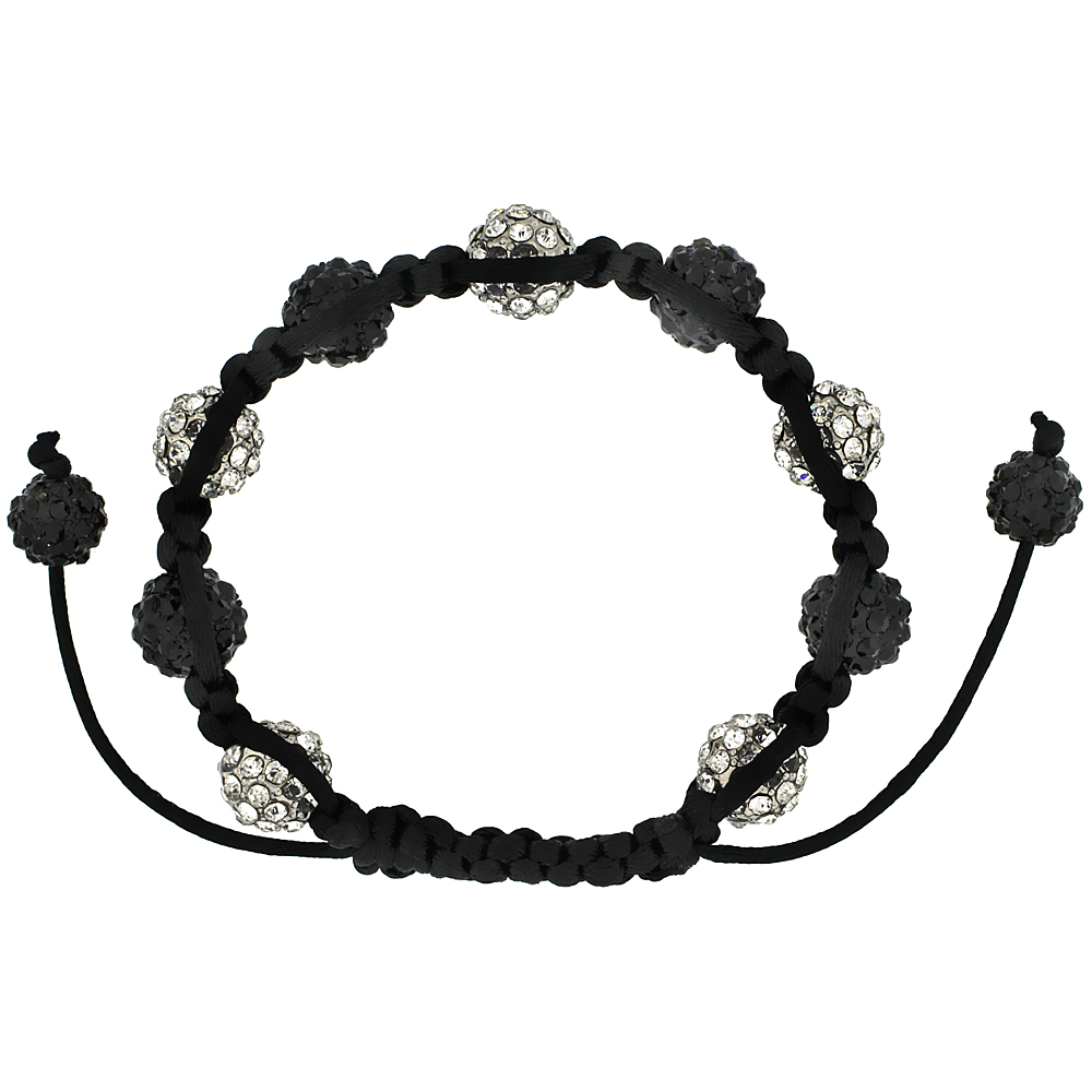 White & Black Crystal Ball Macrame Bead Bracelet for Men and Women 3/8 in. (10 mm) wide