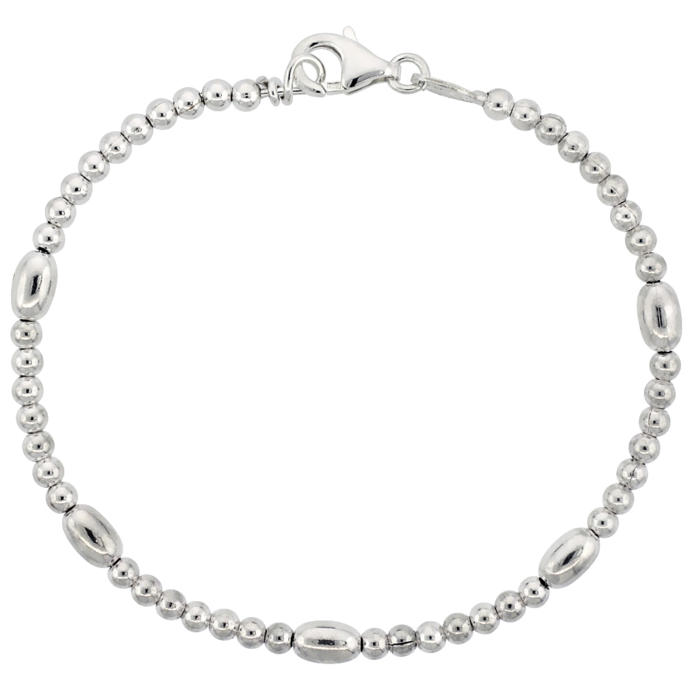 Sterling Silver Polished Bead Bracelet (Available in 7 in. & 8 in.), 5/32 in. (4 mm) wide