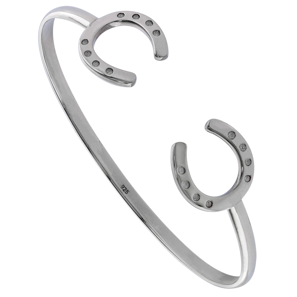 Sterling Silver Double Horseshoe Cuff Bracelet for Women Flawless High Polish Finish fits 7 inch wrist sizes