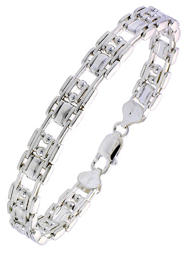 Sterling Silver Binario Bar Beaded Bracelet (Available in 8 in. & 9 in.), 3/8 in. (10 mm) wide