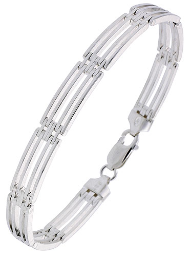 Sterling Silver Striped Binario Bar Bracelet (Available in 8 in. & 9 in.), 9/32 in. (7.5 mm) wide