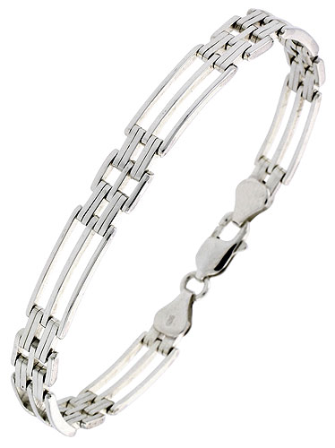 Sterling Silver Striped Binario Bar Bracelet (Available in 8 in. & 9 in.), 9/32 in. (7.5 mm) wide