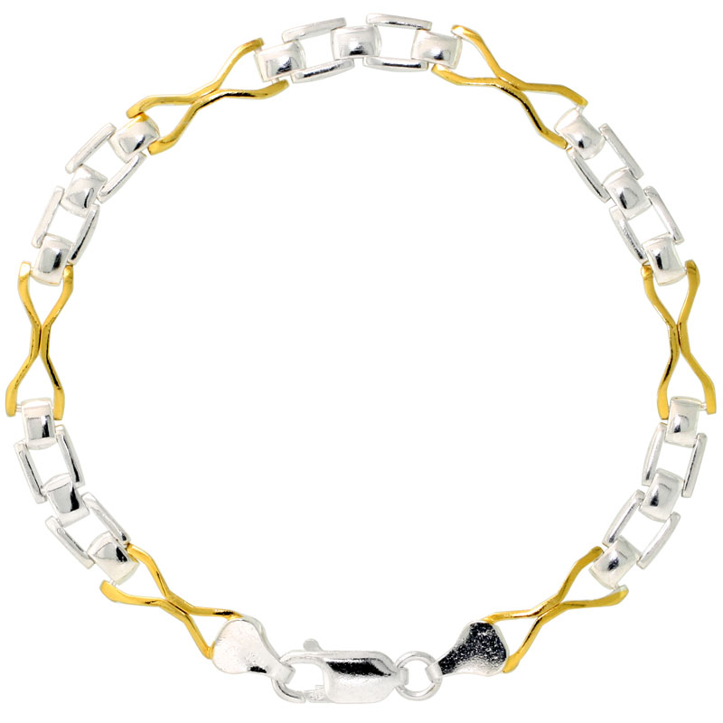 Sterling Silver Cut Out Hourglass & Bar Link Bracelet w/ Gold Finish (Available in 7 in. & 8 in.), 1/4 in. (6 mm) wide