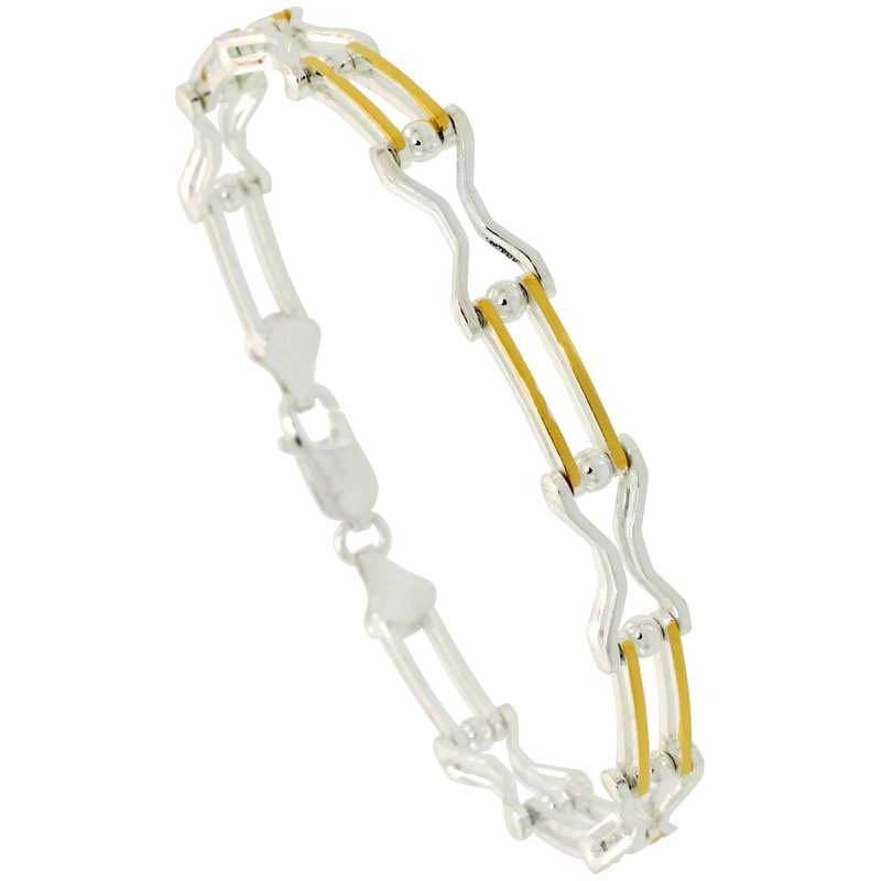 Sterling Silver Binario Hourglass & Bar Link Bracelet w/ Gold Finish (Available in 7 in. & 8 in.), 1/4 in. (7 mm) wide