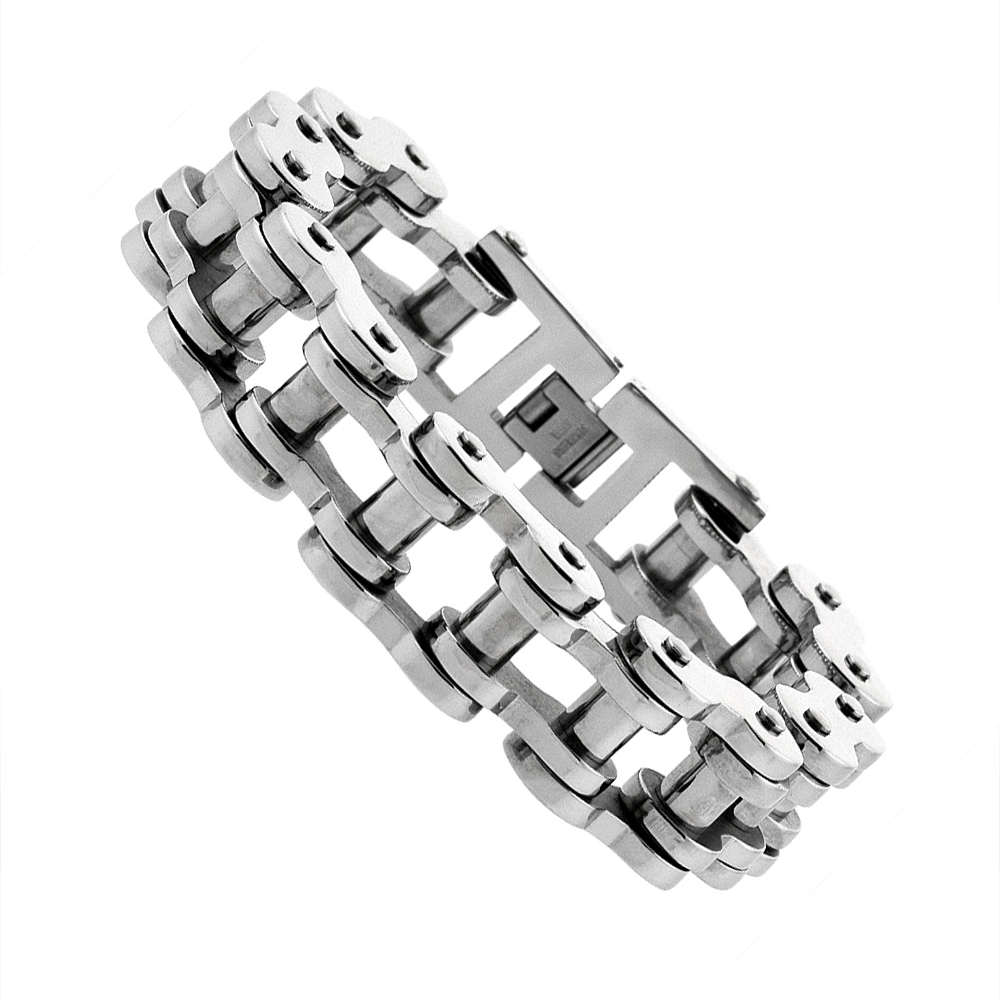 Stainless Steel Bicycle Chain Bracelet For Men Extra Large 3/4 inch wide, 9 inch