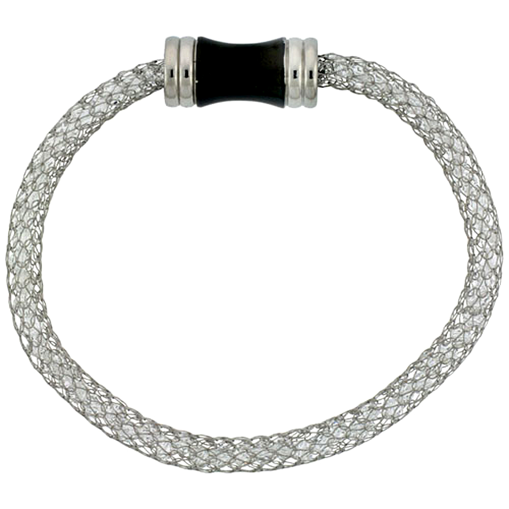 Stainless Steel White Crystal Mesh Bracelet For Women Magnetic Clasp 7.5 inch long