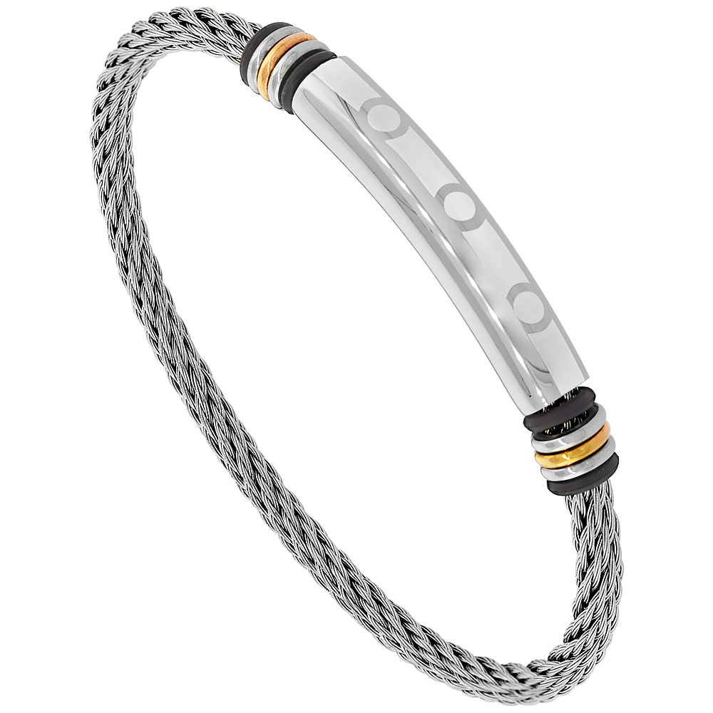 Stainless Steel Wire Bangle Bracelet Tube Center & Magnetic Clasp, fits 8 inch wrists