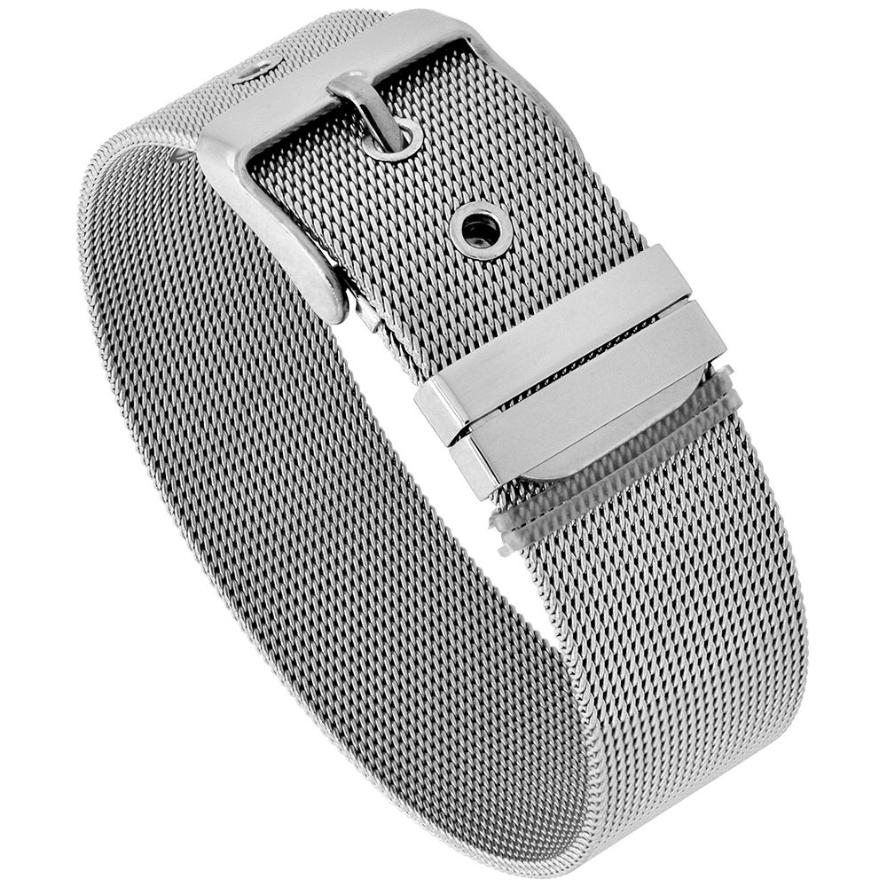 Stainless Steel Mesh Bracelet for Women Belt Buckle Clasp 18 mm wide, fits up to 8 inch wrist