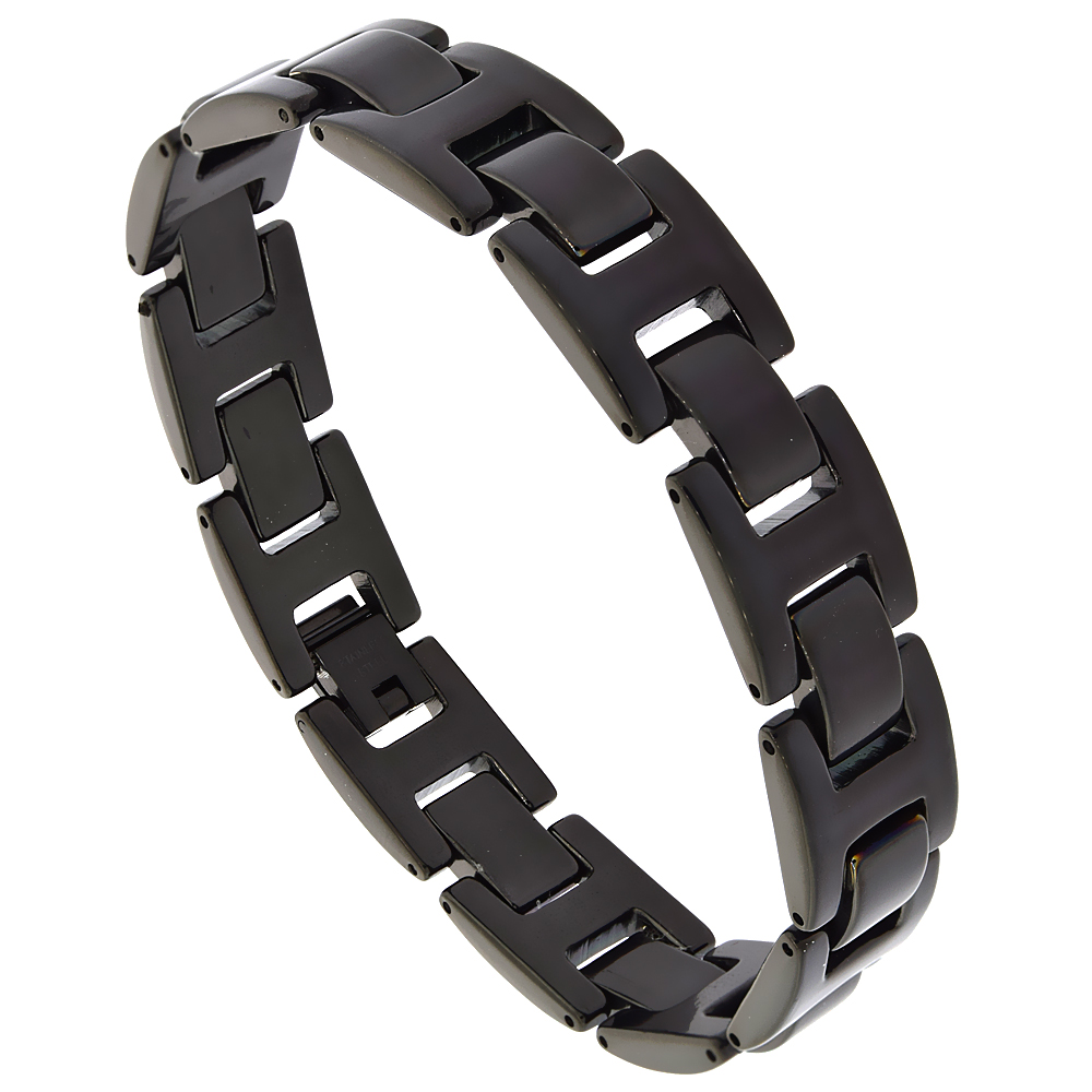 Stainless Steel Black Bar Bracelet 9/16 inch wide, 8.75 inches long