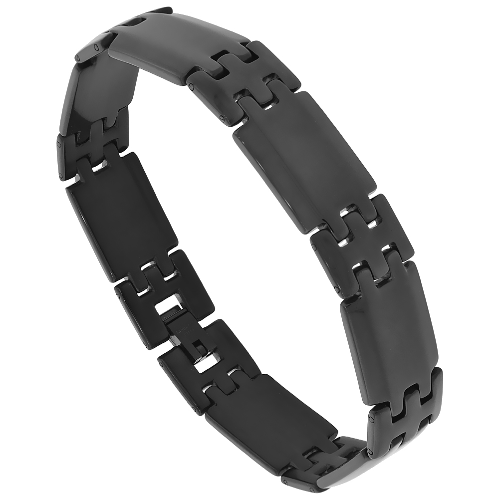 Stainless Steel Black Bar Bracelet 9/16 inch wide, 8.5 inches long