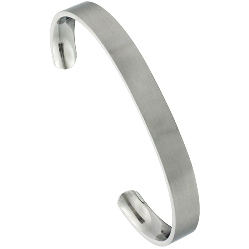 Stainless Steel Cuff Bracelet Flat Gold Dot Ends Matte finish Comfort-fit 5/16 inch wide, Fits 7 1/4 inch wrists