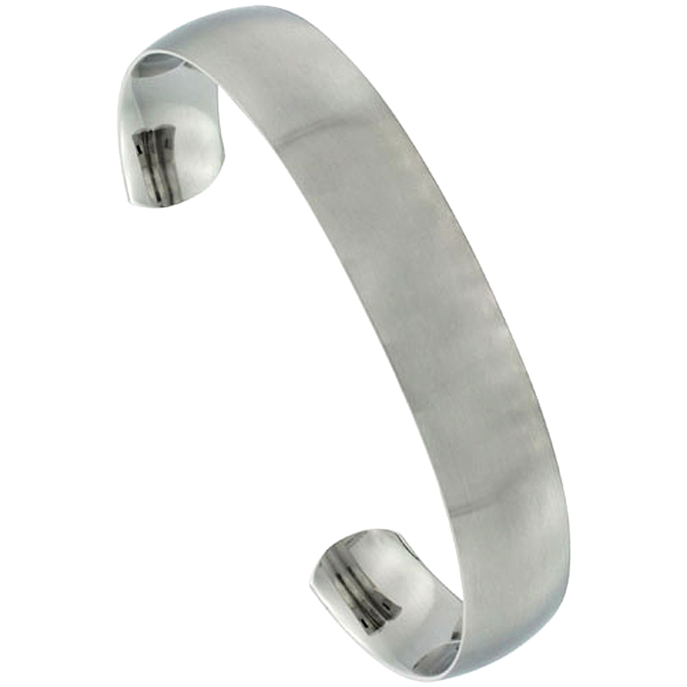 Stainless Steel Cuff Bracelet Domed Matte finish Comfort-fit 1/2 inch wide, Fits 7 1/4 inch wrists