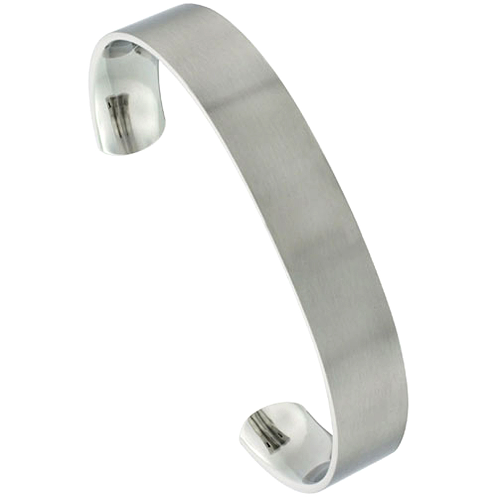 Stainless Steel Cuff Bracelet Flat Matte finish Comfort-fit 1/2 inch wide, Fits 7 1/4 inch wrists