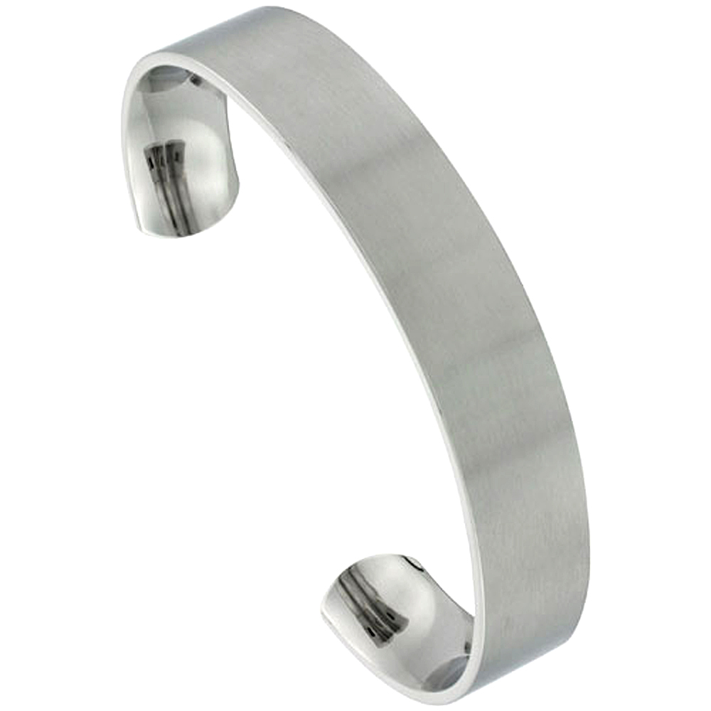 Stainless Steel Cuff Bracelet Flat Gold Dot Ends Matte finish Comfort-fit 1/2 inch wide, Fits 7 1/4 inch wrists