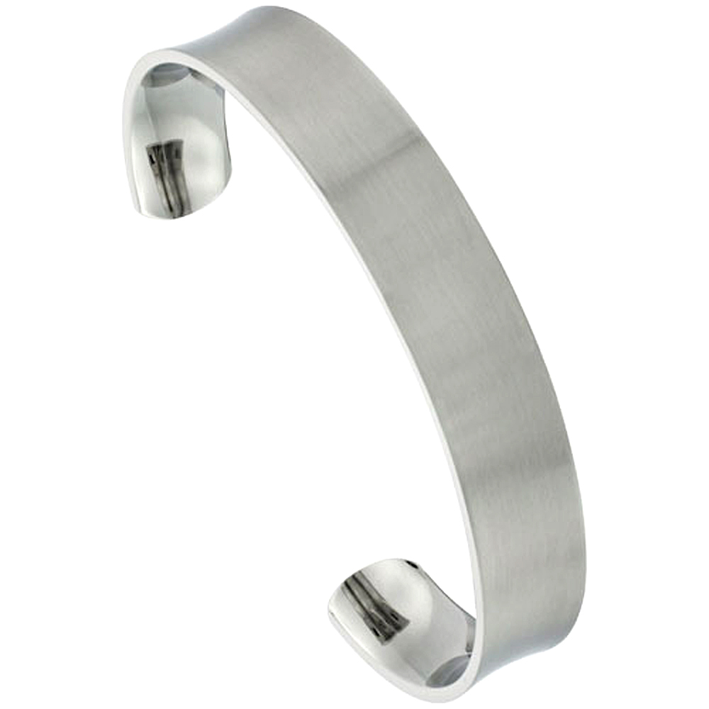 Stainless Steel Cuff Bracelet Concave Surface Matte finish Comfort-fit 1/2 inch wide, Fits 7 1/4 inch wrists