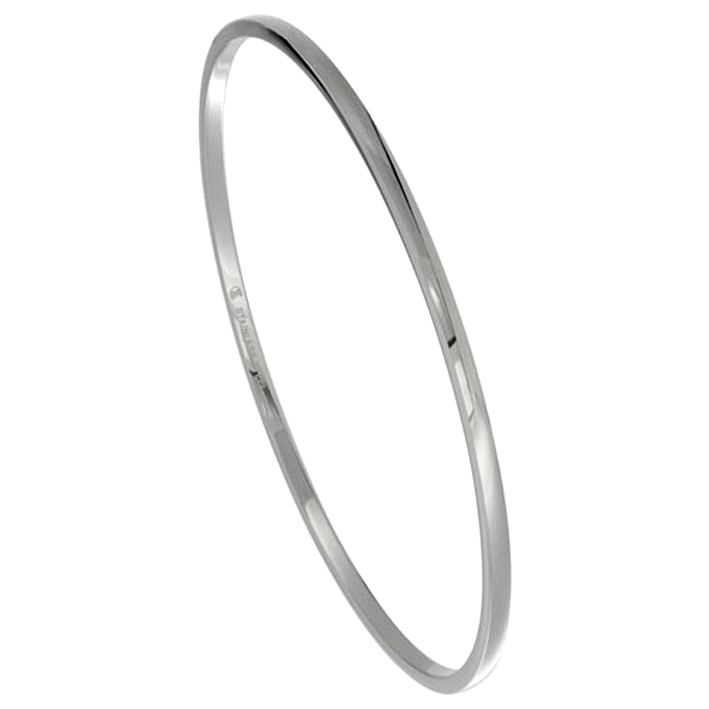 Stainless Steel Dome Slip on Bangle Bracelet Stackable Seamless 3/32 inch wide, sizes 7 - 8