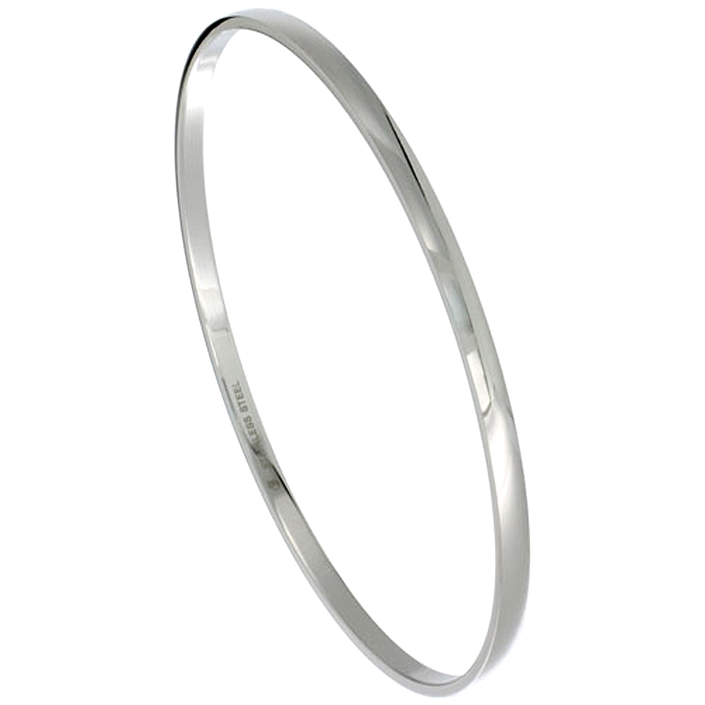 Stainless Steel Domed Slip on Bangle Bracelet Stackable Seamless 1/8 inch wide, sizes 7 - 8
