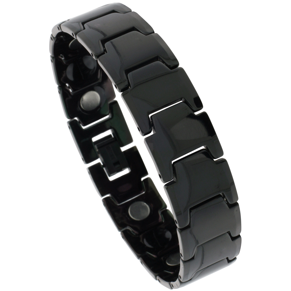 Tungsten Carbide Black Germanium Magnetic Bracelet for Men Bar Links 5/8 inch wide