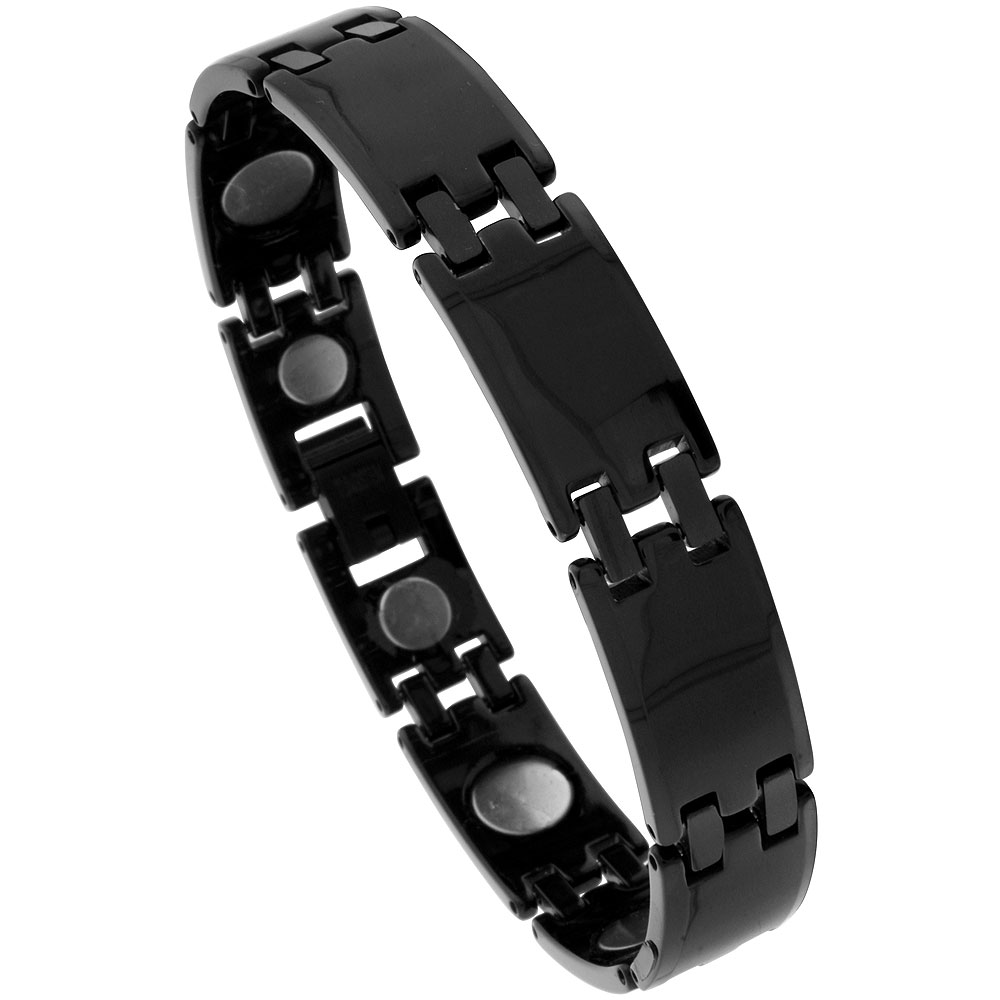 Tungsten Carbide Black Germanium Magnetic Bracelet for Men Bar Links 1/2 inch wide