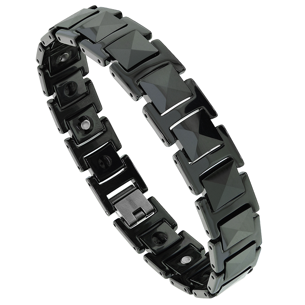 Tungsten Carbide Black Germanium Magnetic Bracelet for Men colors 1/2 inch wide