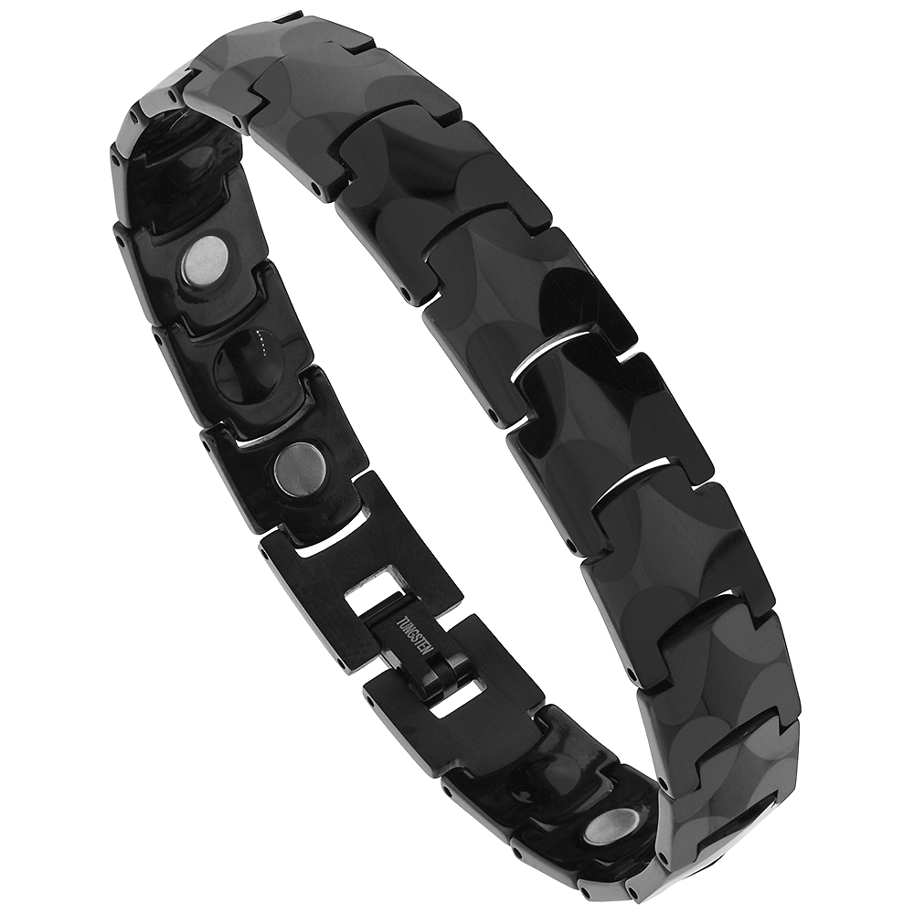 Tungsten Black Germanium Magnetic Bracelet for Men Faceted Links 1/2 inch wide