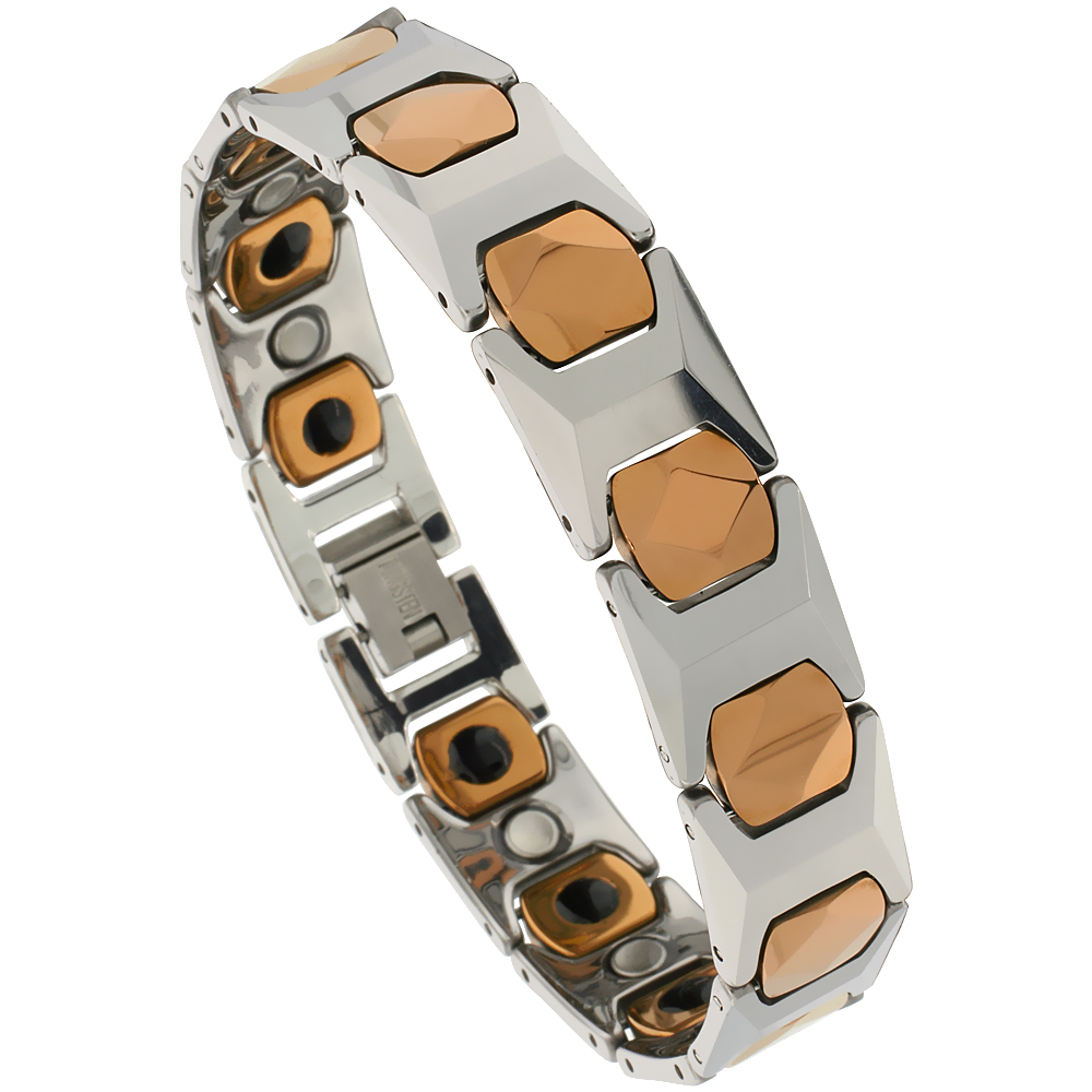 Tungsten Carbide Germanium Magnetic Bracelet for Men 2-Tone Rose colors 1/2 inch wide