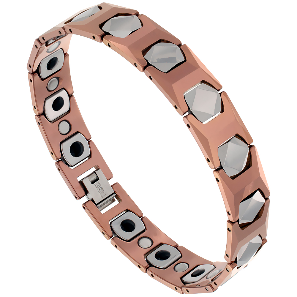 Tungsten Carbide Germanium Magnetic Bracelet for Men 2-Tone Rose colors 1/2 inch wide