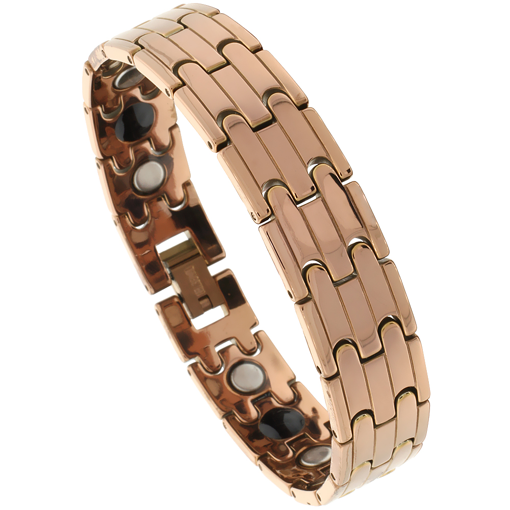 Tungsten Carbide Rose Gold Color Germanium Magnetic Bracelet for Men Bar Links 1/2 inch wide