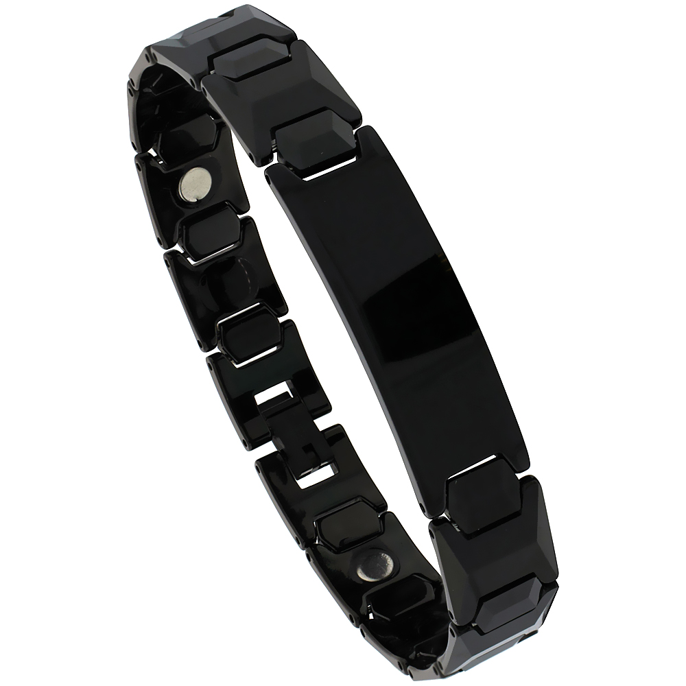 Tungsten Carbide Black ID Germanium Magnetic Bracelet for Men 7/16 inch wide
