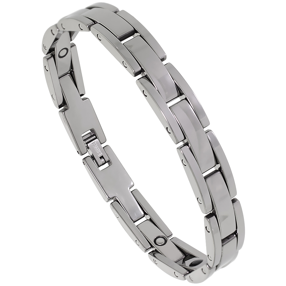 Tungsten Carbide Germanium Magnetic Bracelet for Men Rectangular Bar Links 3/8 inch wide