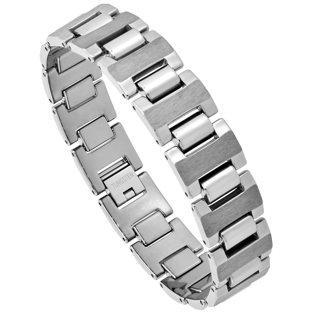 Tungsten Germanium Magnetic Bracelet for Men Polished Gunmetal Vertical Stripe Center 5/8 inch wide