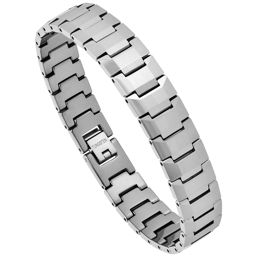 Tungsten Germanium Magnetic Bracelet for Men Polished Faceted Links 1/2 inch wide