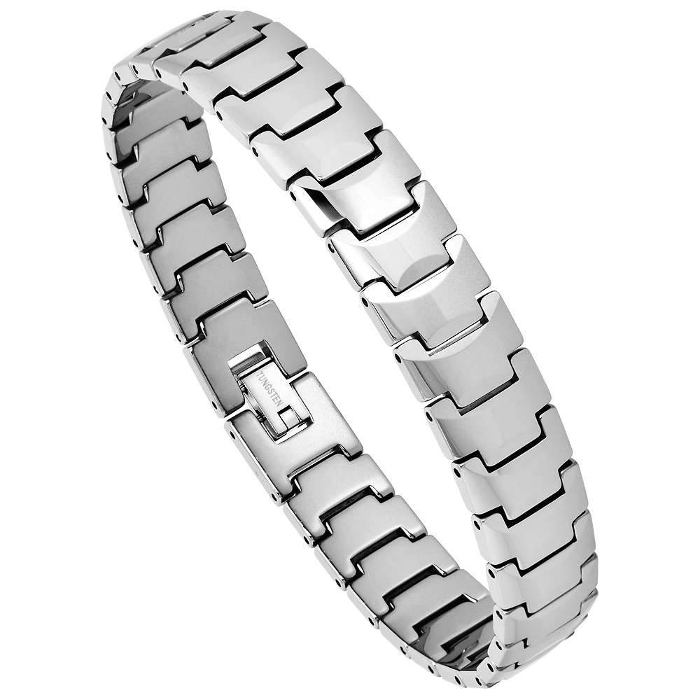 Tungsten Germanium Magnetic Bracelet for Men Polished Faceted Links 1/2 inch wide