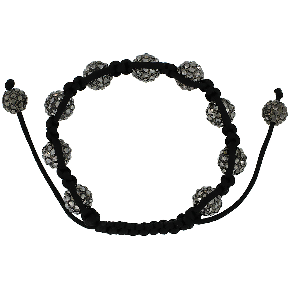 Gray Color Crystal Disco Ball Adjustable Unisex Macrame Bead Bracelet 3/8 in. (10 mm) wide
