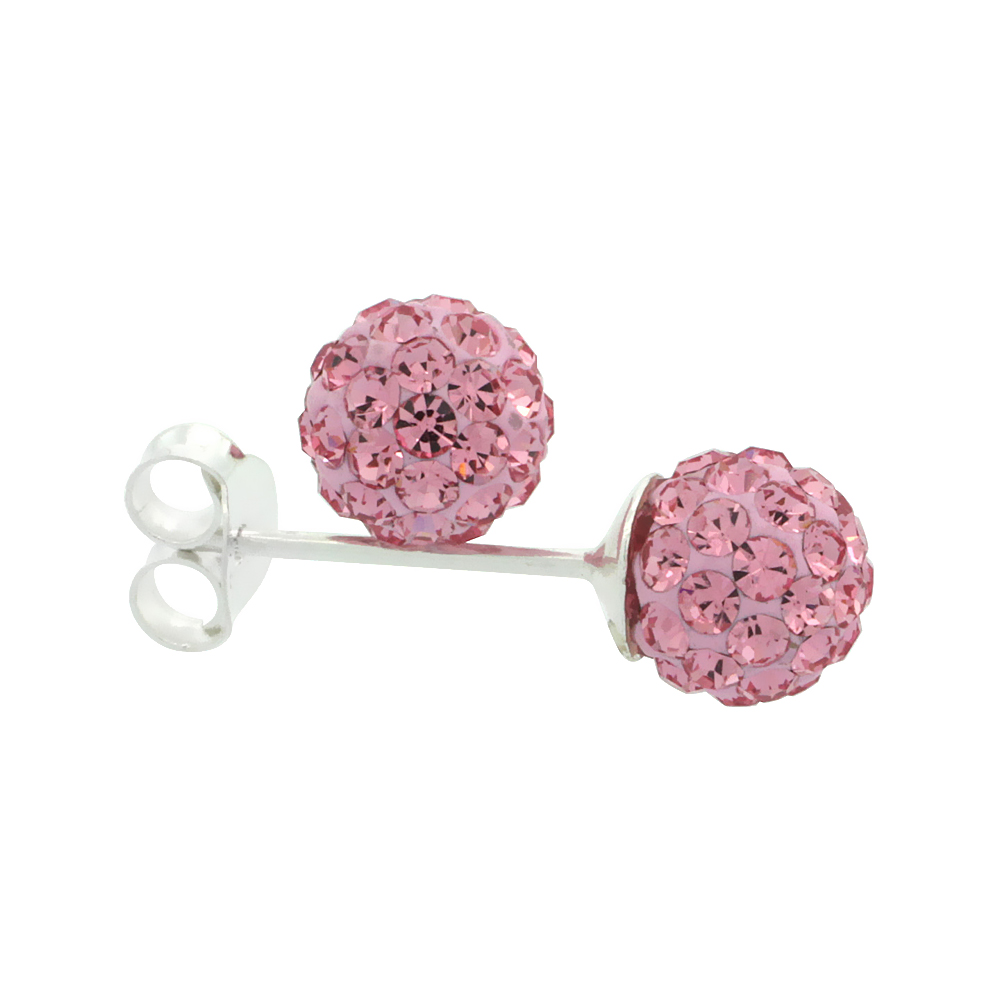 Tiny 6mm Sterling Silver Alexandrite Fuchsia Crystal Disco Ball Stud Earrings for Women June Birthstone