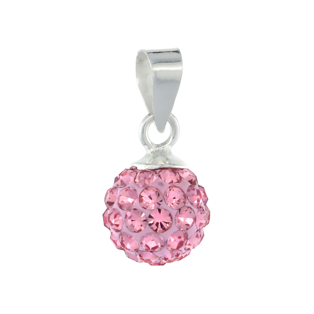 Small 8mm Sterling Silver October Birthstone Pink Tourmaline Crystal Disco Ball Pendant Necklace for Women