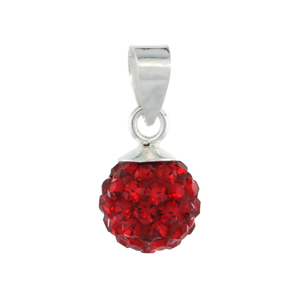 Small 8mm Sterling Silver July Birthstone Ruby Red Crystal Disco Ball Pendant Necklace for Women