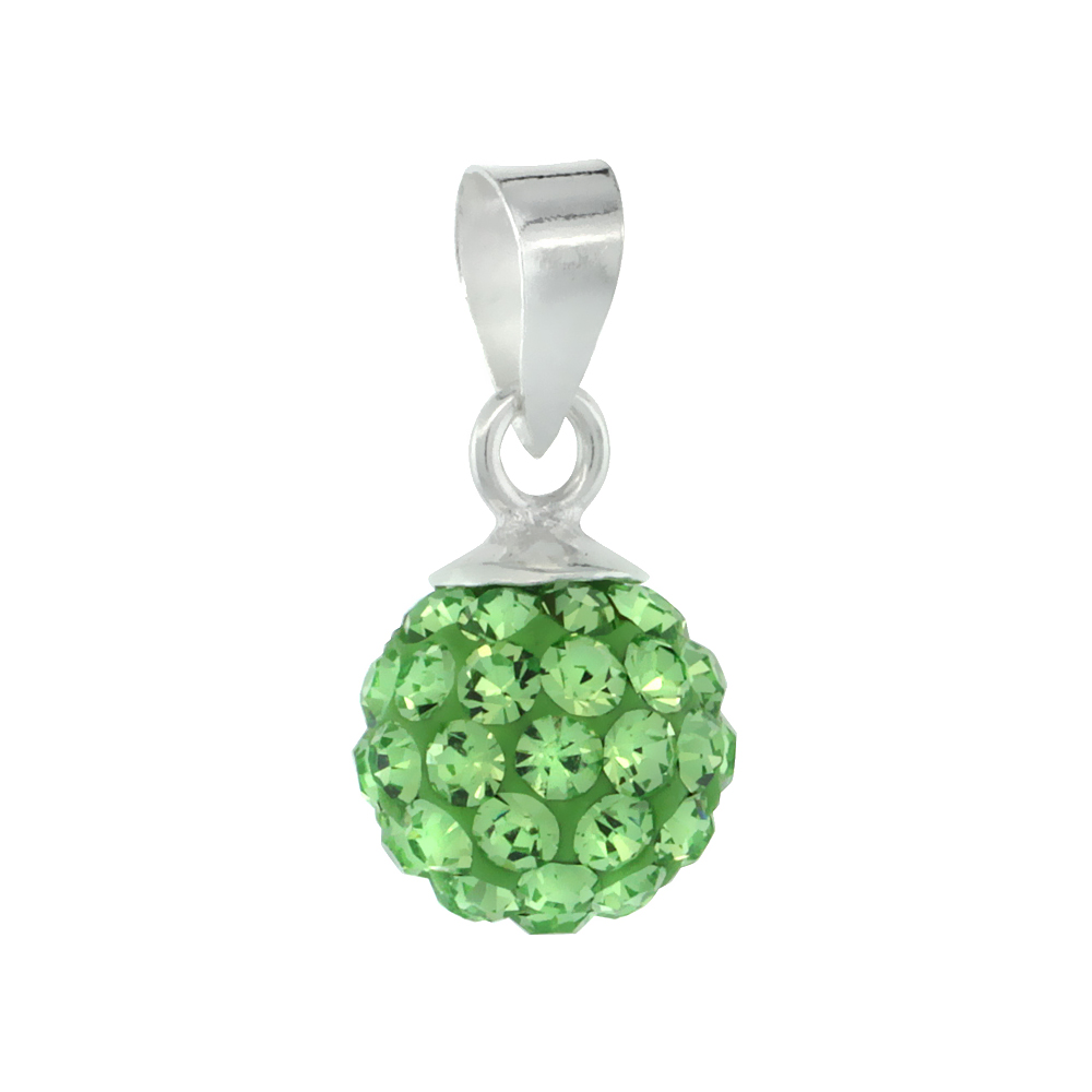 Small 8mm Sterling Silver August Birthstone Peridot Green Crystal Disco Ball Pendant Necklace for Women
