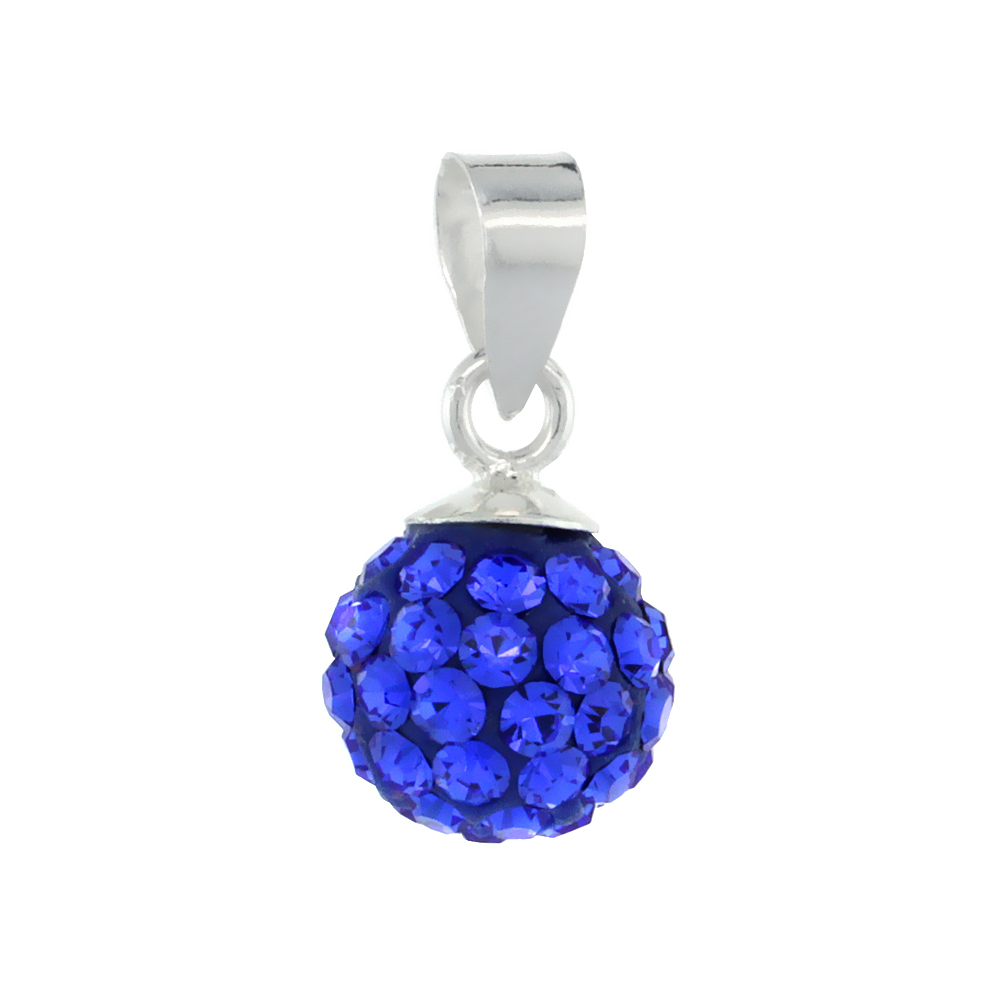 Small 8mm Sterling Silver September Birthstone Blue Sapphire Crystal Disco Ball Pendant Necklace for Women