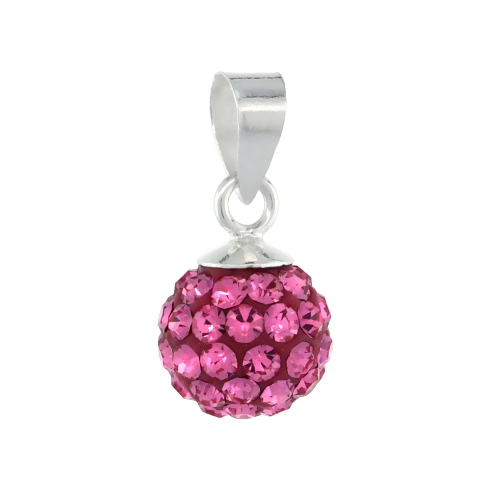 Small 8mm Sterling Silver June Birthstone Alexandrite Fuchsia Crystal Disco Ball Pendant Necklace for Women