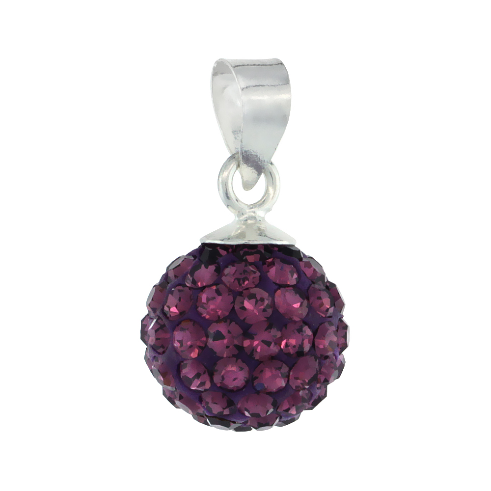 Medium 10mm Sterling Silver February Birthstone Amethyst Purple Crystal Disco Ball Pendant Necklace for Women