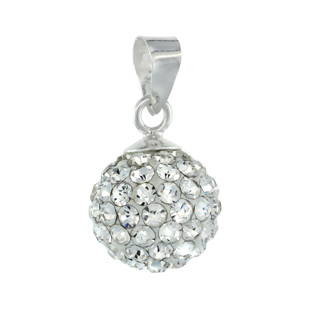 Medium 10mm Sterling Silver April Birthstone White Crystal Disco Ball Pendant Necklace for Women