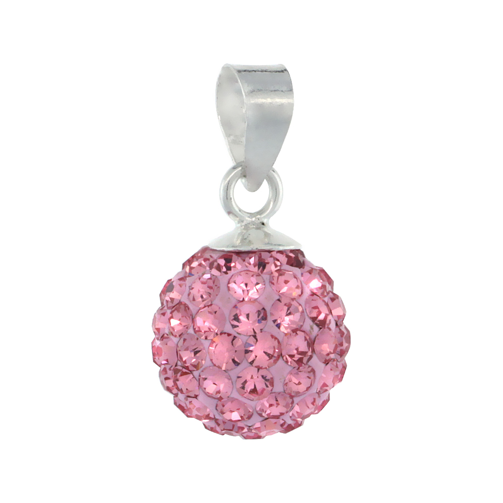 Medium 10mm Sterling Silver October Birthstone Pink Tourmaline Crystal Disco Ball Pendant Necklace for Women