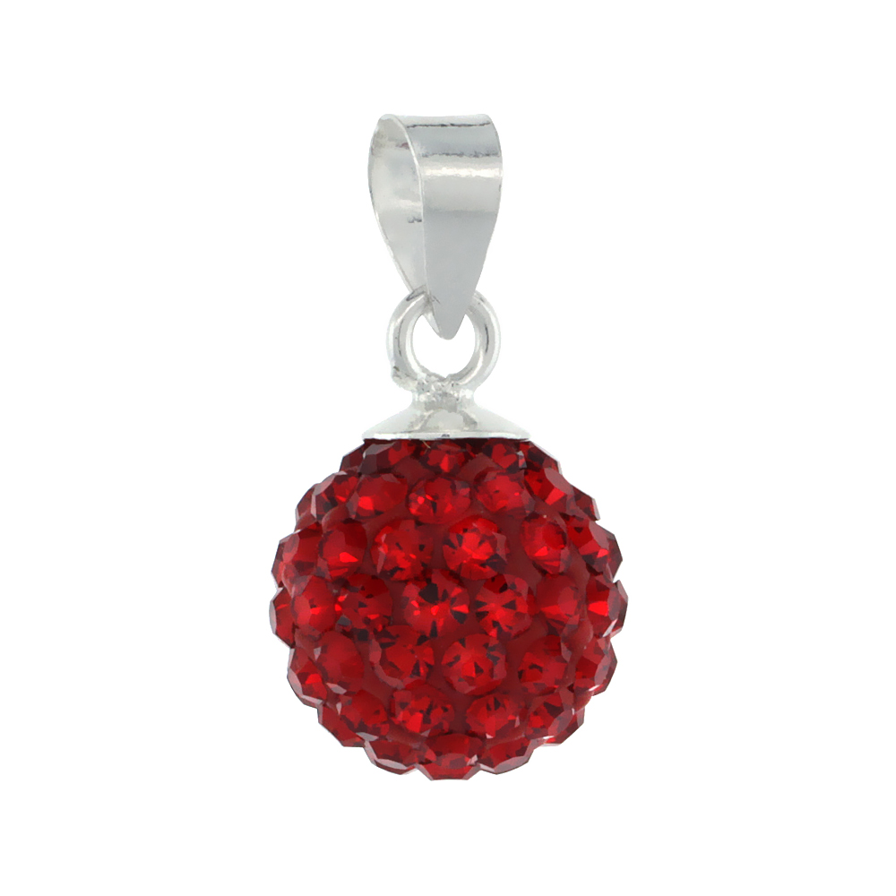 Medium 10mm Sterling Silver July Birthstone Ruby Red Crystal Disco Ball Pendant Necklace for Women