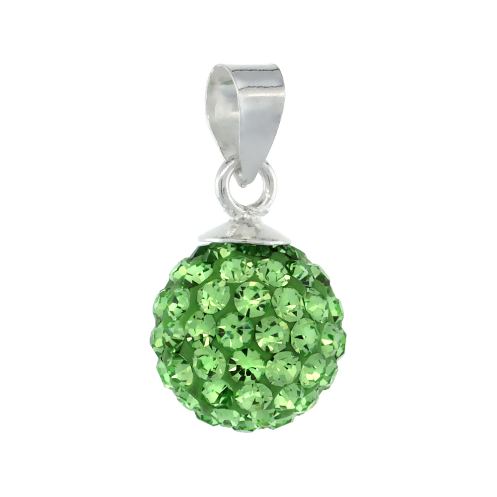 Medium 10mm Sterling Silver August Birthstone Peridot Green Crystal Disco Ball Pendant Necklace for Women