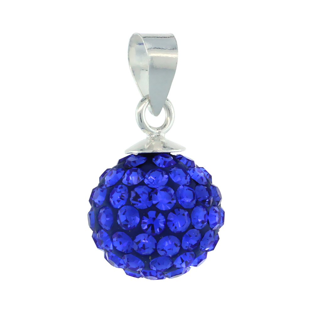 Medium 10mm Sterling Silver September Birthstone Blue Sapphire Crystal Disco Ball Pendant Necklace for Women
