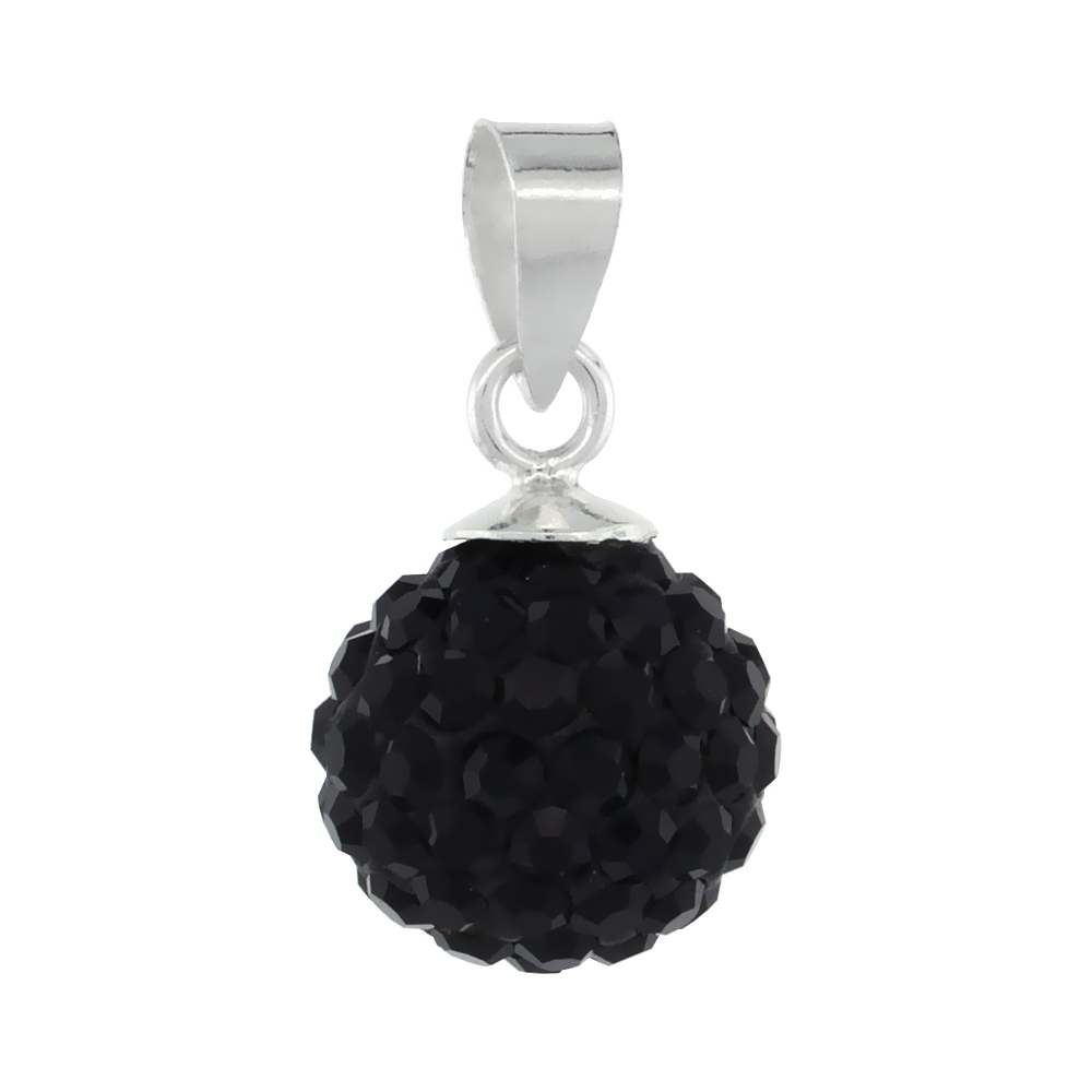 Medium 10mm Sterling Silver Black Crystal Disco Ball Pendant Necklace for Women