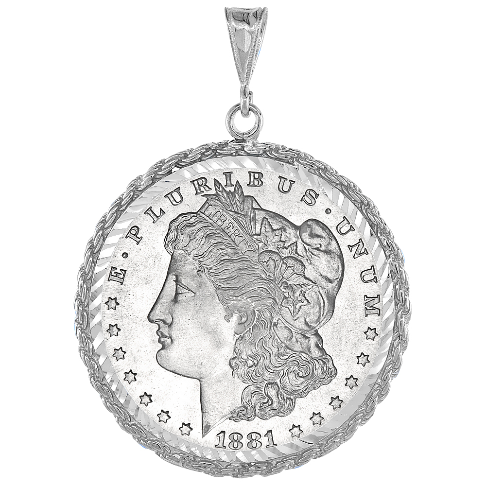 Sterling Silver Dollar Rope Bezel 38 mm Coins Prong Back Diamond Cut for All Silver Dollar Coin NOT Included