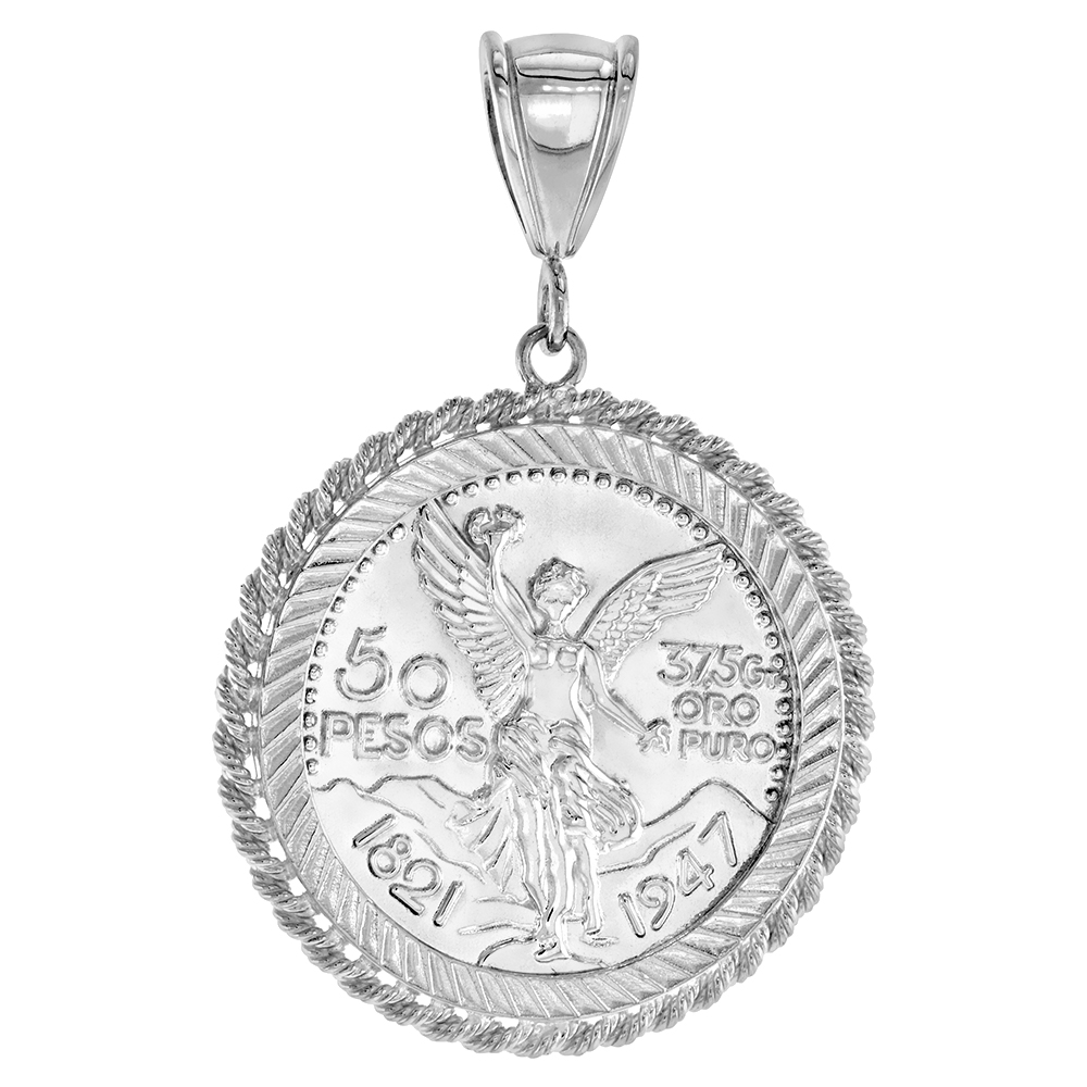 Sterling Silver Mexican 50 Peso Centenario Coin Bezel Rope Edge Prong Back 37mm Coin Not Included